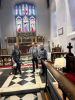 Cleaning up the chancel.